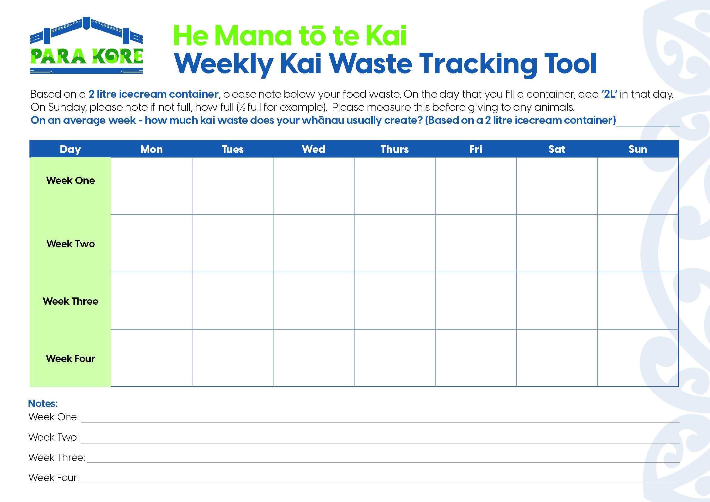 Para Kore - Editable - Weekly Waste Tracker